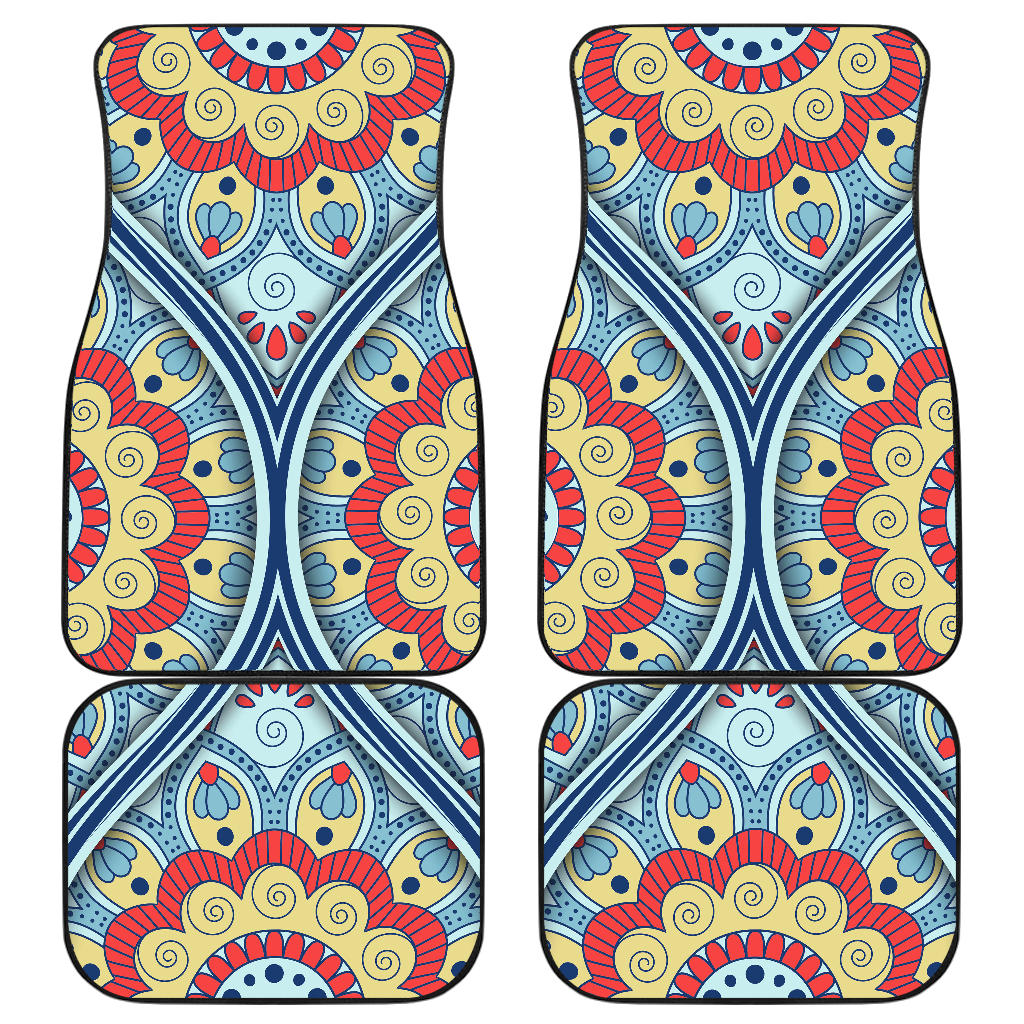 Pastel Ornament Mandala Print Front And Back Car Floor Mats, Front Car Mat