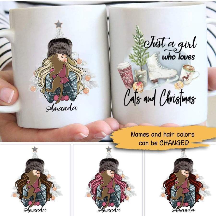 Xmas – Cats – Girl Loves Cat And Xmas Personalized Mug