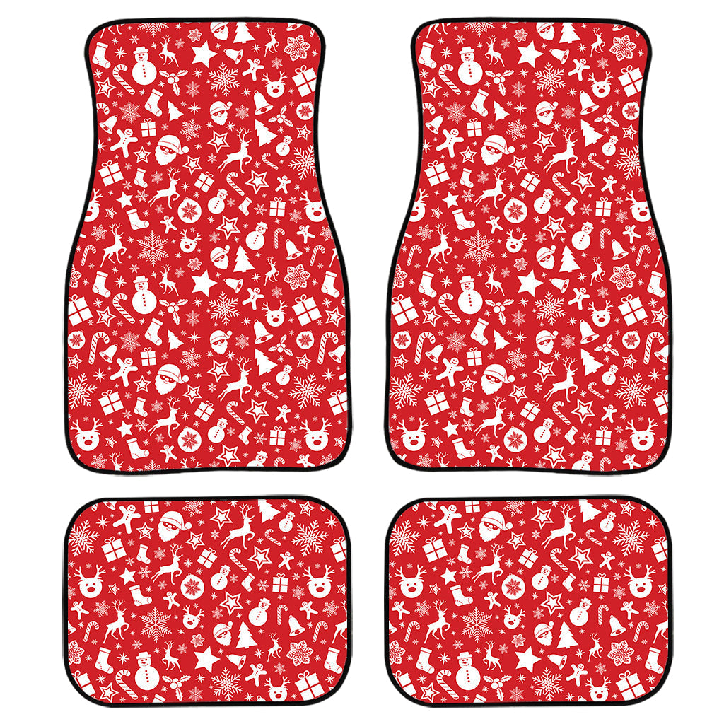 Merry Christmas Elements Pattern Print Front And Back Car Floor Mats, Front Car Mat