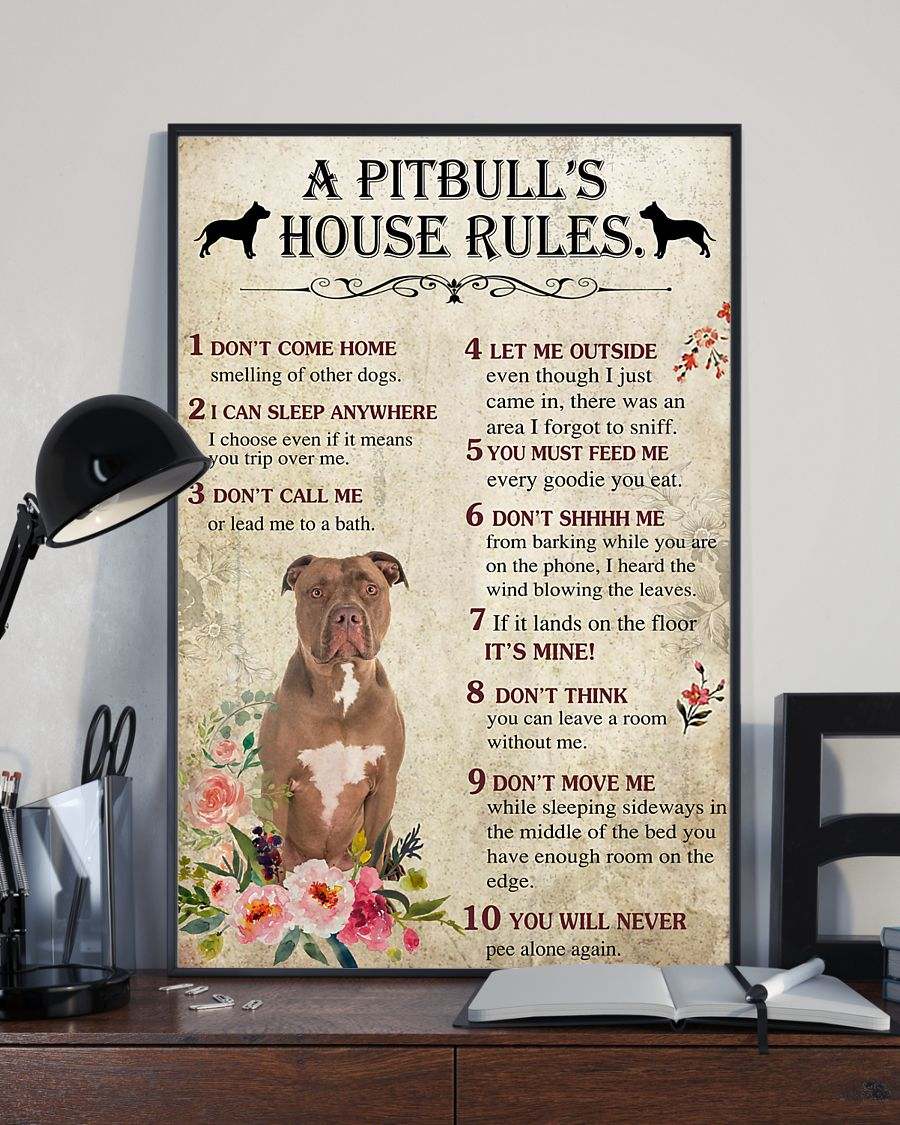 Pitbull’s house rules poster 12x18in, 16x24in, 24x36in home decor