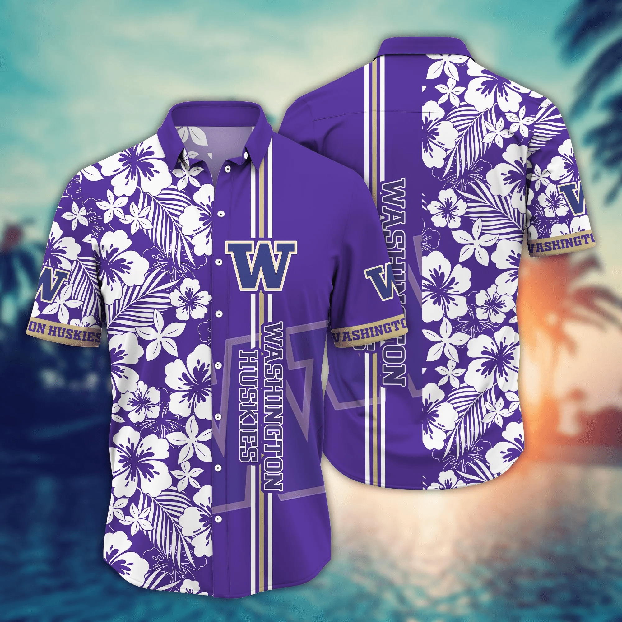 Washington Huskies NCCA Hawaiian Shirt Evening Strollstime Aloha Shirt