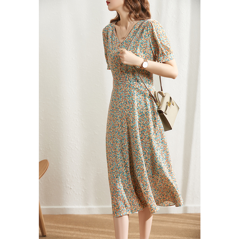 Vimly Summer Dress for Women 2021 New French Vintage Temperament Floral 2021 Floral Midi Dresses Female Chiffon Vestido F8139 alx