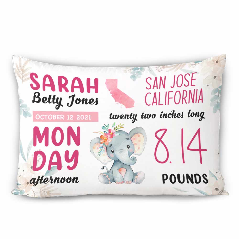 Personalized Elephant Baby State Mom Grandma Grandson Granddaughter Son Daughter Rectangle Pillow Nb88 24O66 (Insert Included)