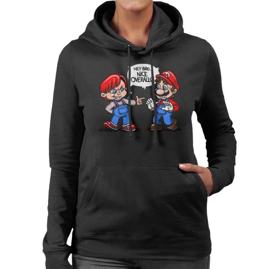 Nice Overalls Chucky And Super Mario Women’s Hooded Sweatshirt