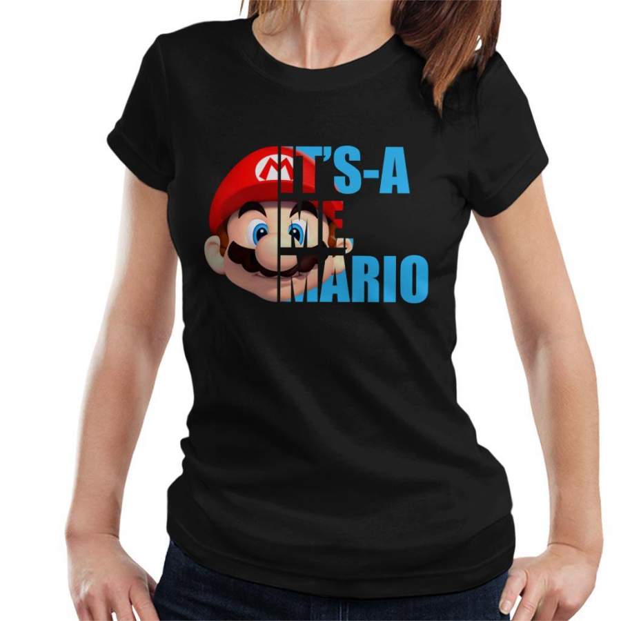 Super Mario Half Head Text Women’s T-Shirt