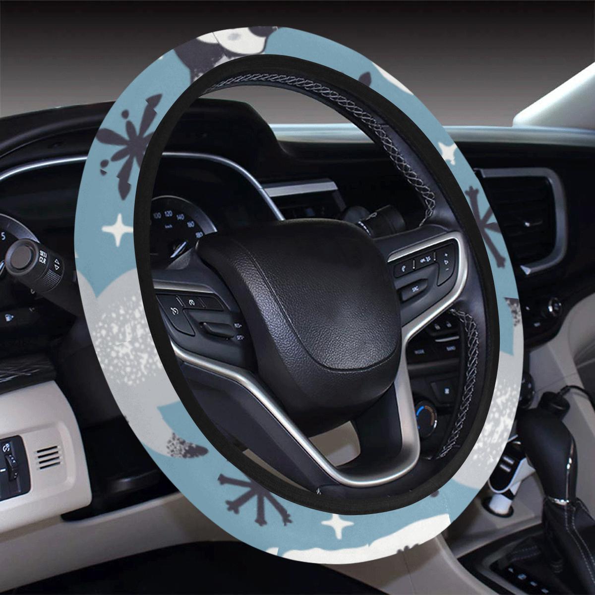 Penguin Pattern Print Design A05 Steering Wheel Cover With Elastic Edge