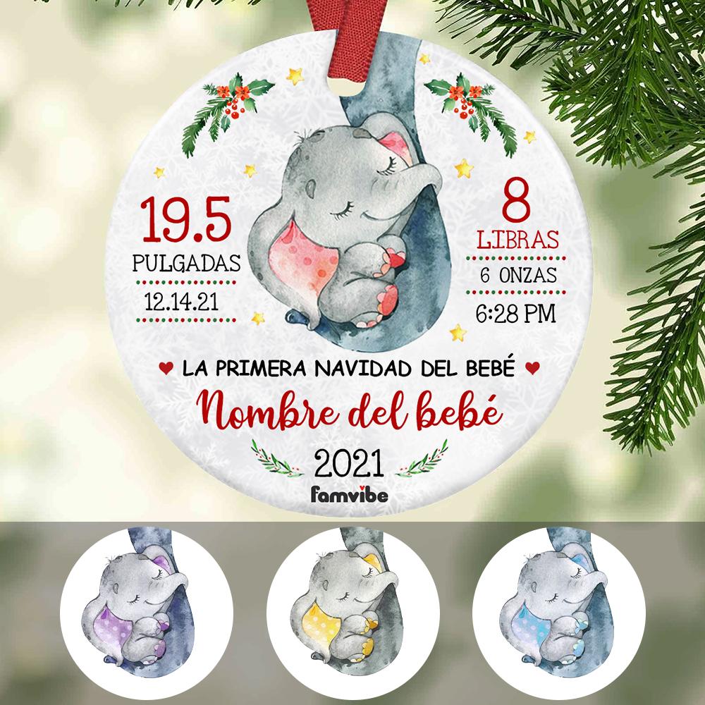 Personalized Elephant Baby First Christmas Spanish Circle Ornament Ag211 67O57