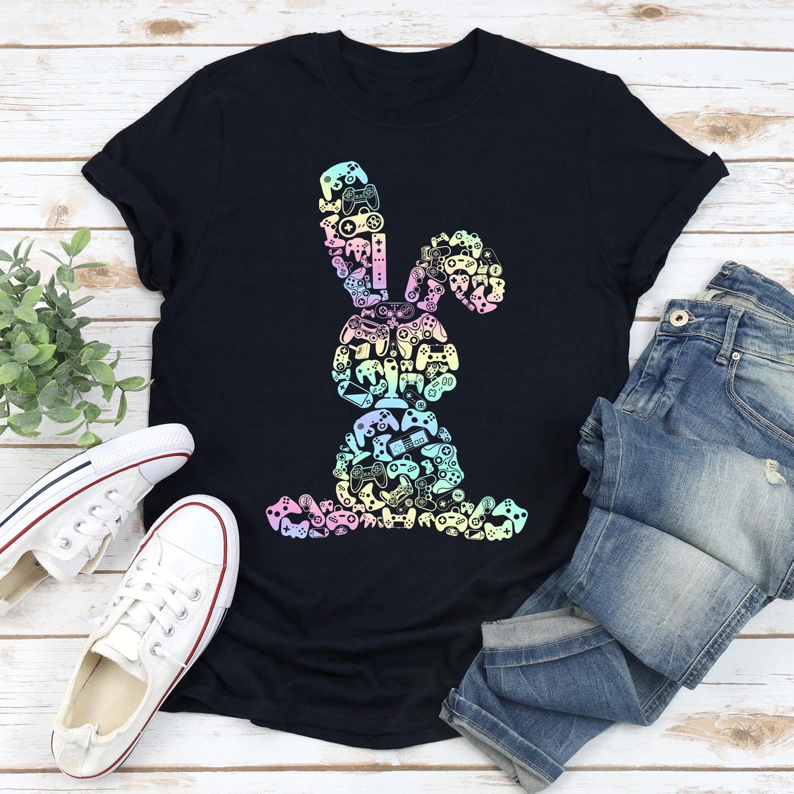 Colorful Tie Dye Peeps Video Game Easter Bunny Gamer Easter T-shirt Boys Kids Men