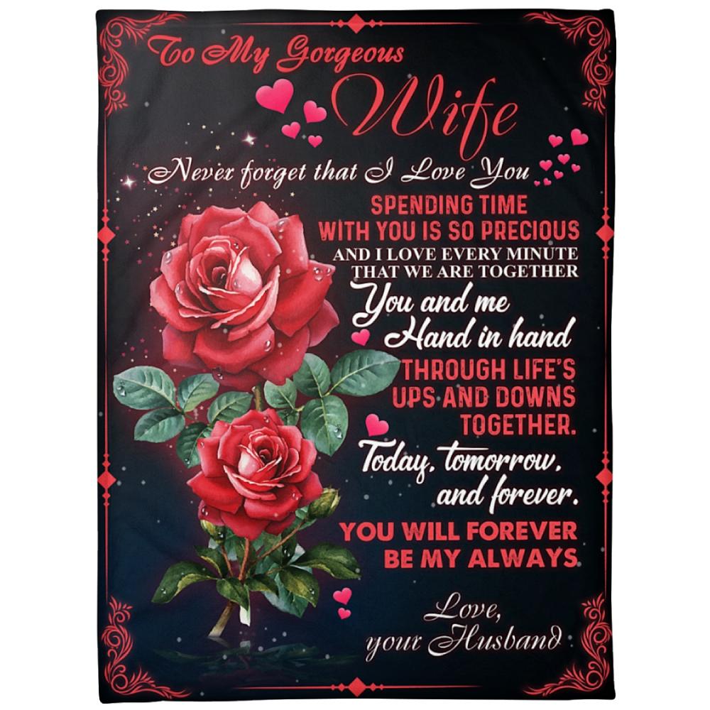 To My Gorgeous Wife Rose Fleece Blanket Family Gift Home Decor Bedding Couch Sofa Soft And Comfy Cozy