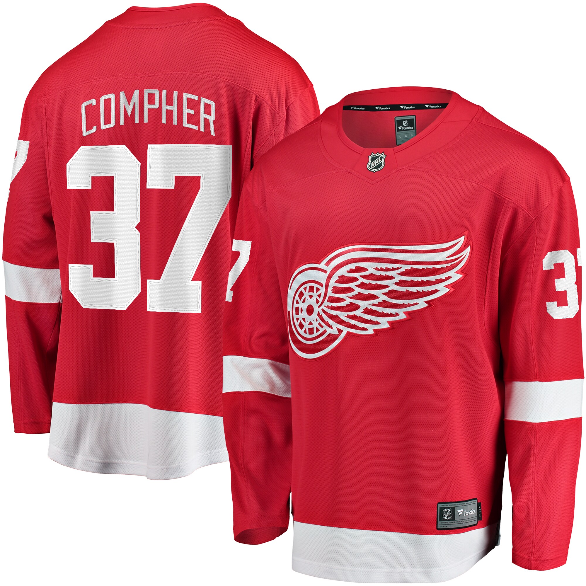 J.T. Compher Detroit Red Wings Branded Home Breakaway Jersey – Red