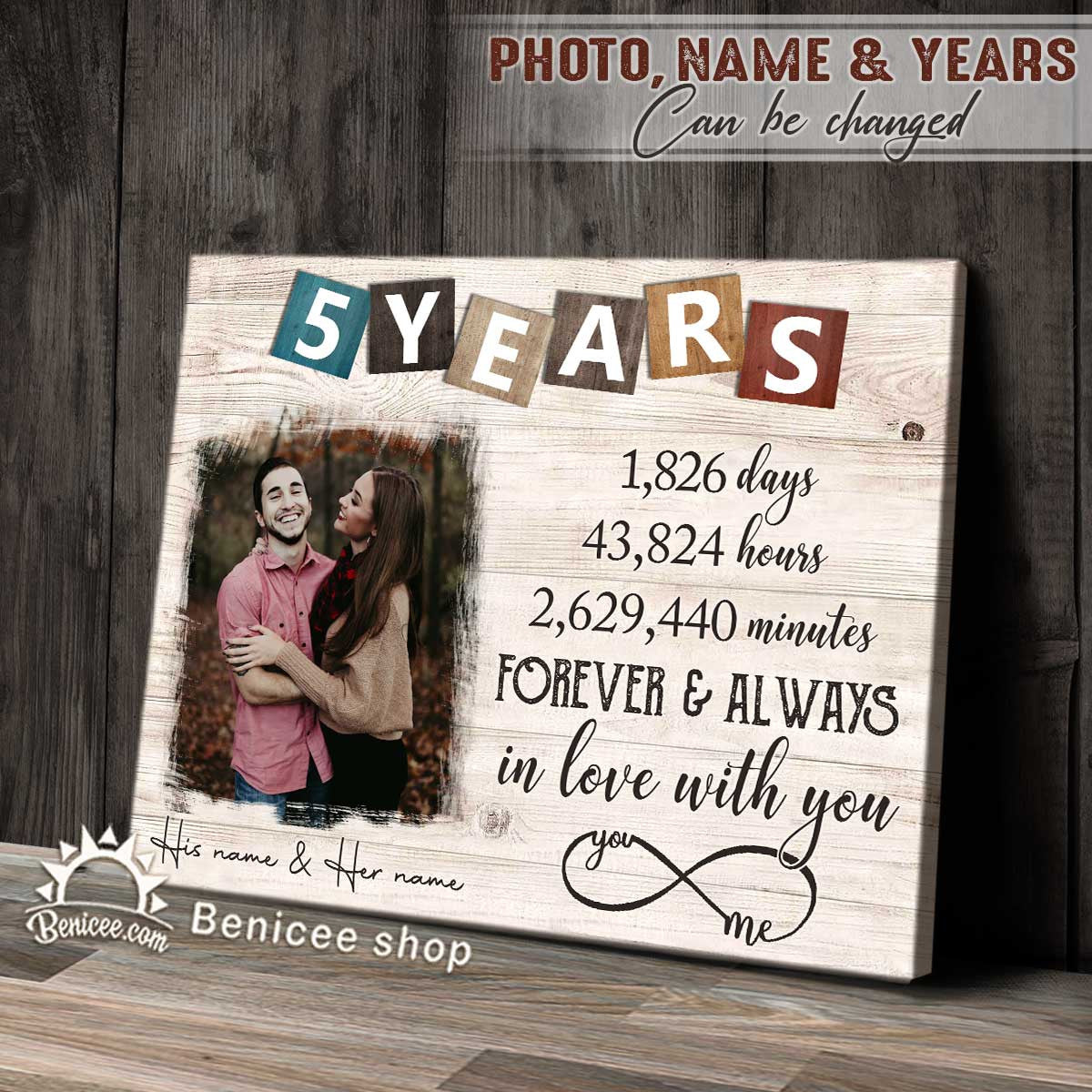 5 Years Anniversary Gift Wall Art Canvas Personalised Gifts For Couples Forever And Always In Love With You Gift For Family, Wall Art Decor, Canvas Print, Home Decor