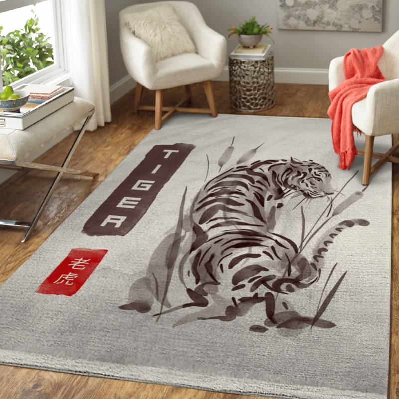 Tiger Sumie Style Japan – Wild Animals Area Rug Carpet