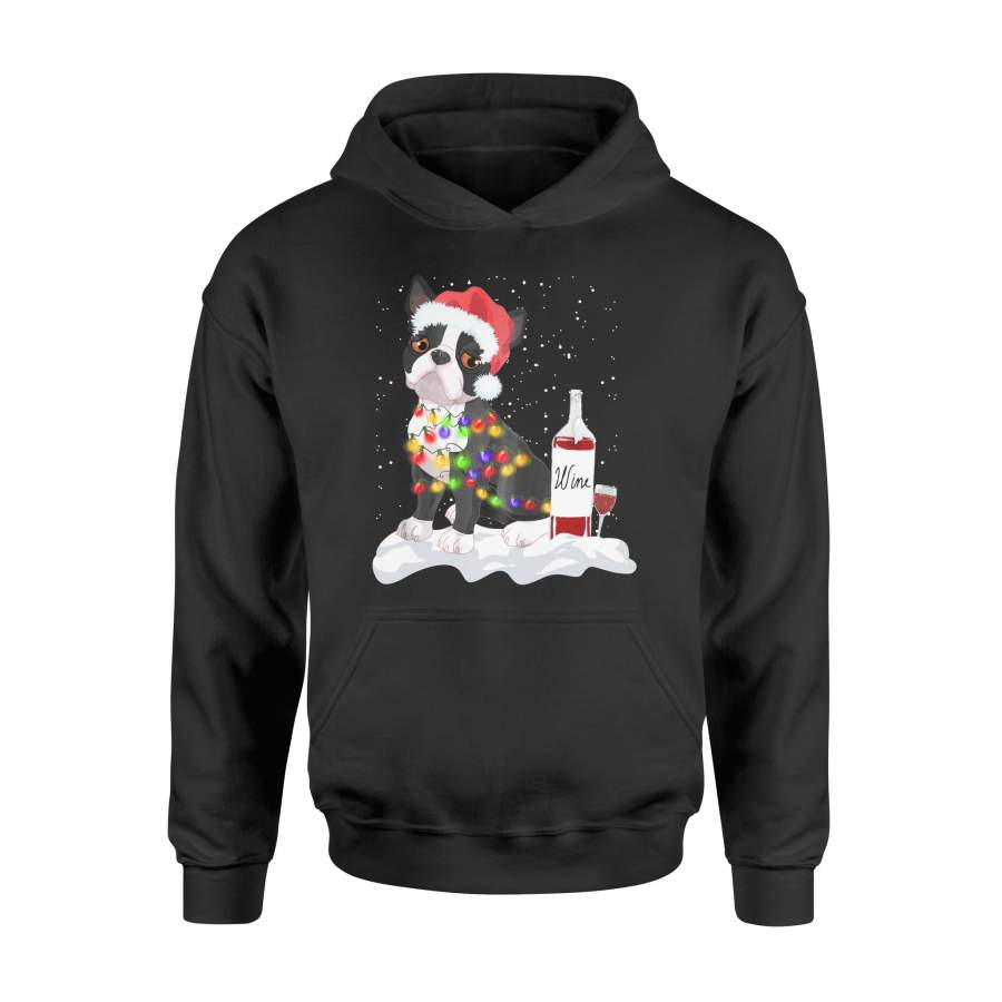 Boston Terrier Christmas Lights Gift Wine Lover – Standard Hoodie