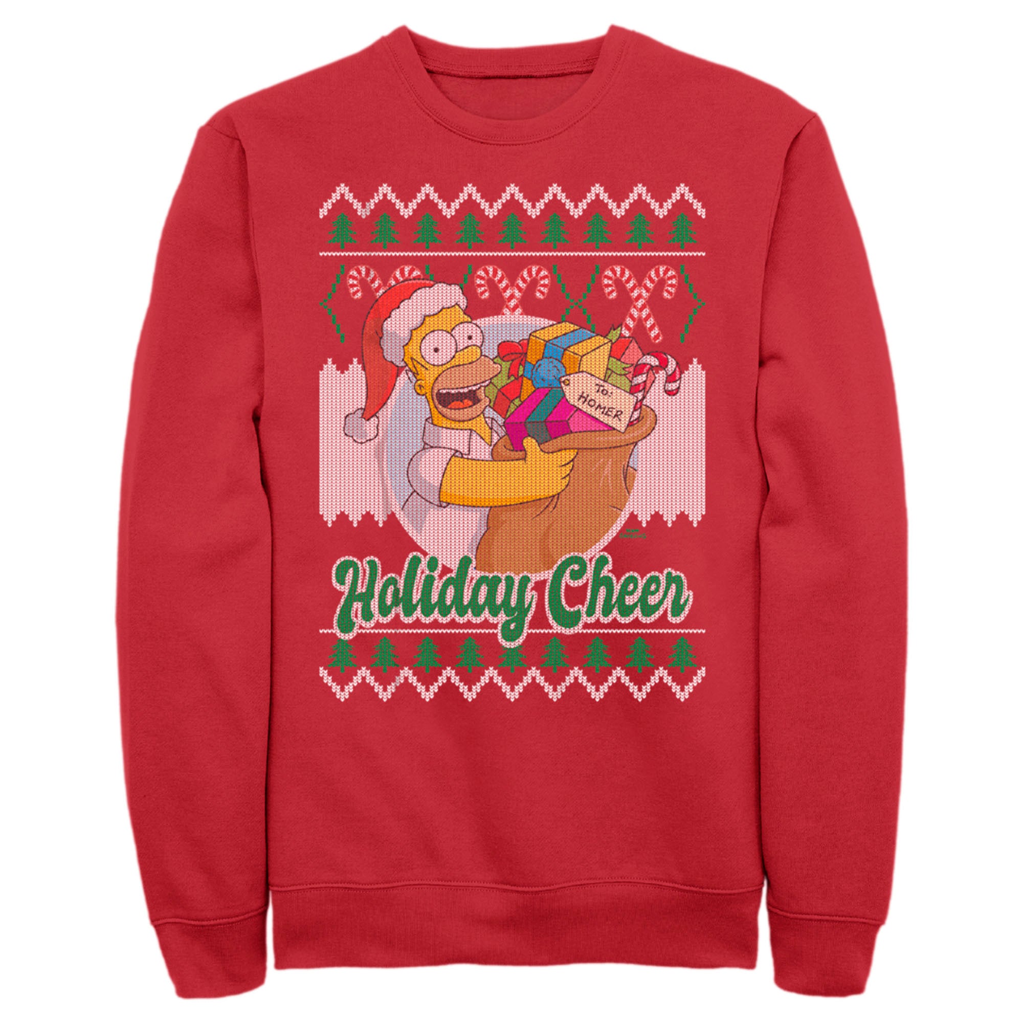 Men’S The Simpsons Christmas Homer Holiday Cheer Sweater Print Sweatshirt