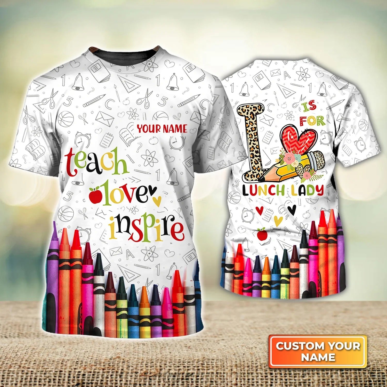 Lunch Lady Personalized Name 3D Teacher Tshirt, Funny Teacher Shirt Men Women