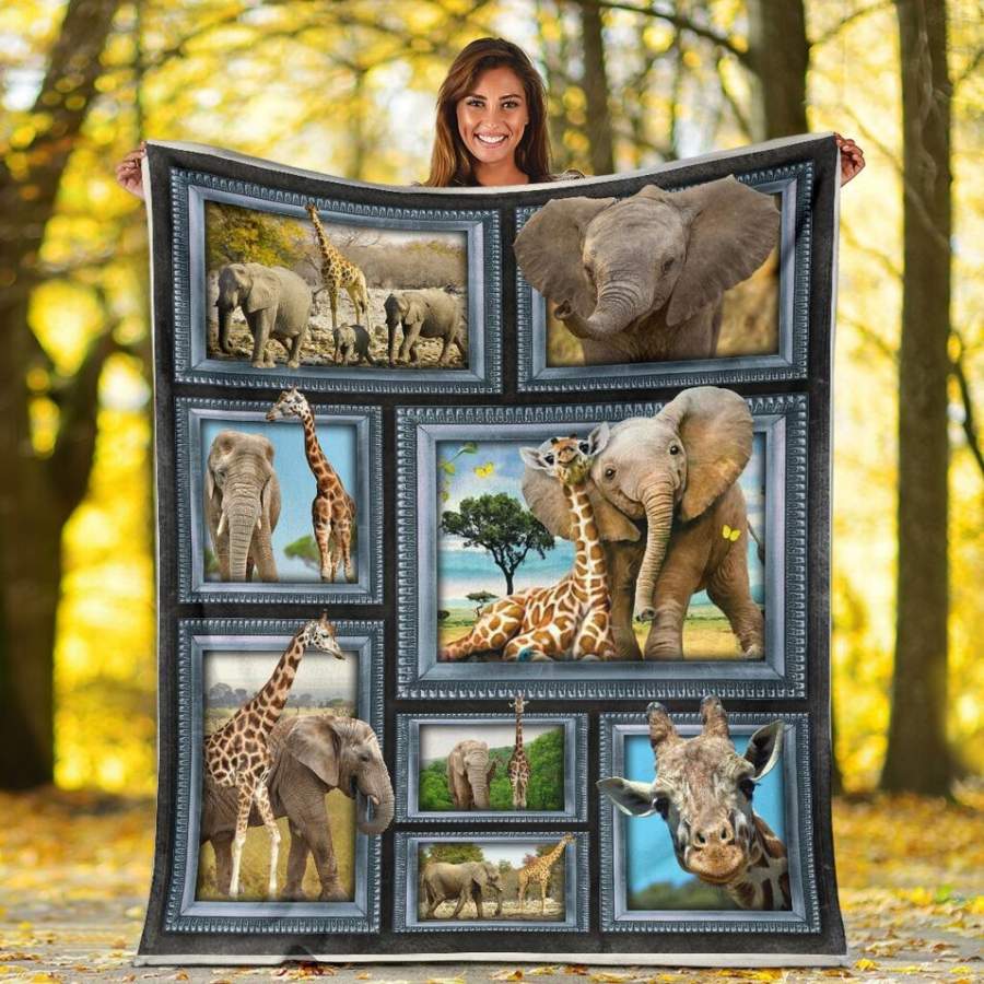 Personalized Blankets 3D Elephant Giraffe African Animals Zoo Keeper Plush Fleece Blanket Birthday Christmas Gifts