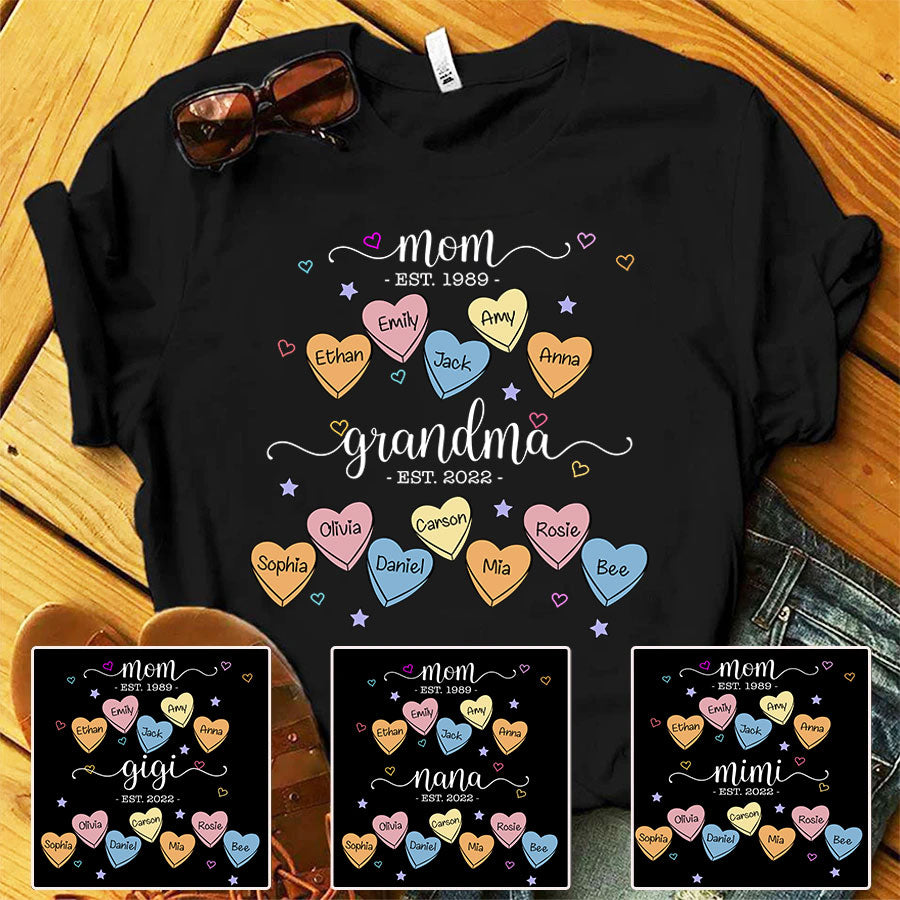 Mom Grandma Est Hearts Personalized Shirt