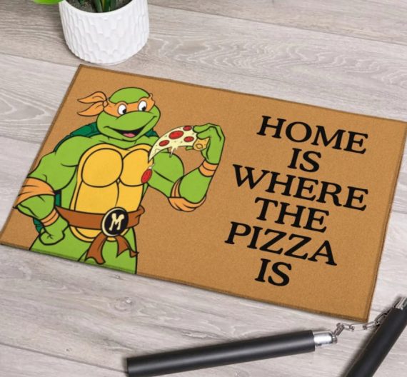 Michaelangelo Orange Tmnt Teenage Mutant Ninja Turtle Home Is Where Pizza Is Non-Slip Rubber Backing Doormat Hg