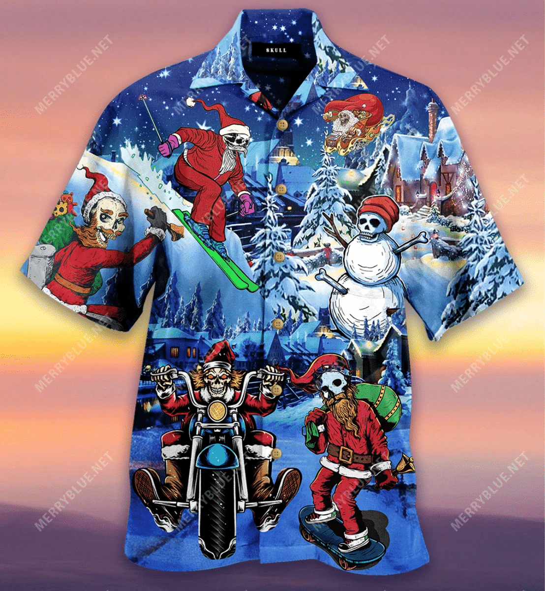 Buy Merry Chrismas With Skull Unisex Hawaii Shirt Ha87101