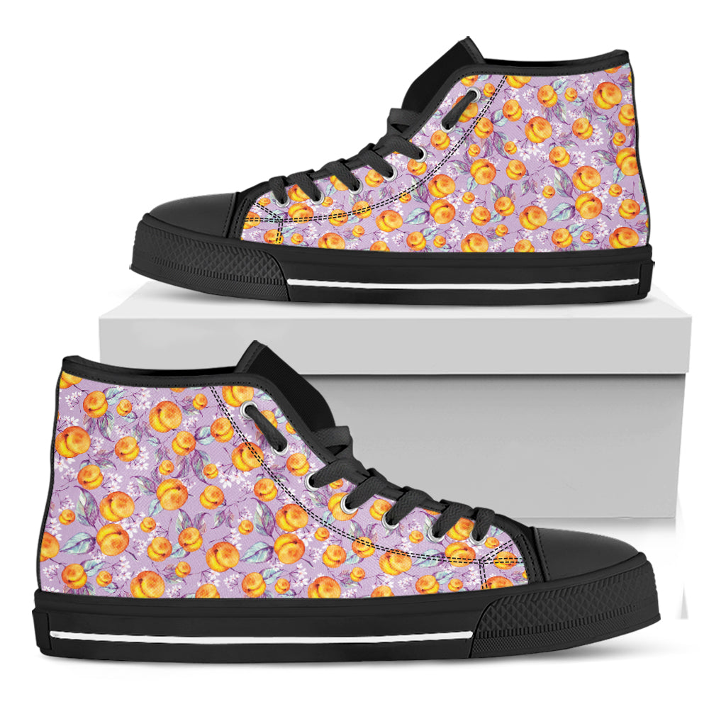 Watercolor Apricot Fruit Pattern Print Black High Top Shoes