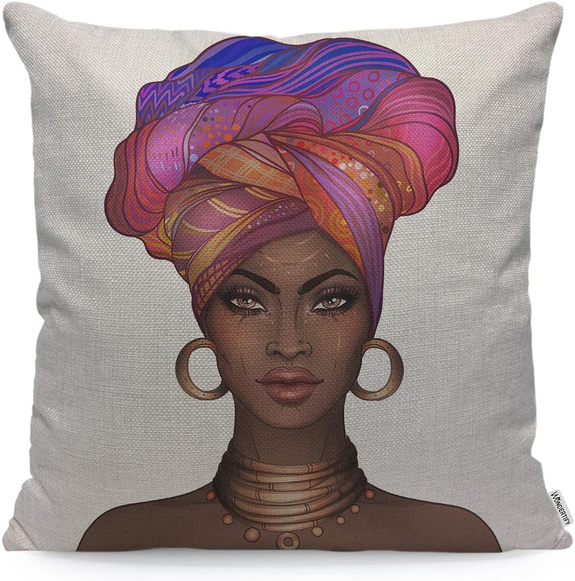 African American Girl Throw Pillow Case Pretty Black Woman With Glossy Lips And Turban Soft Linen Cushion Covers For Decorative Bedroom/Car