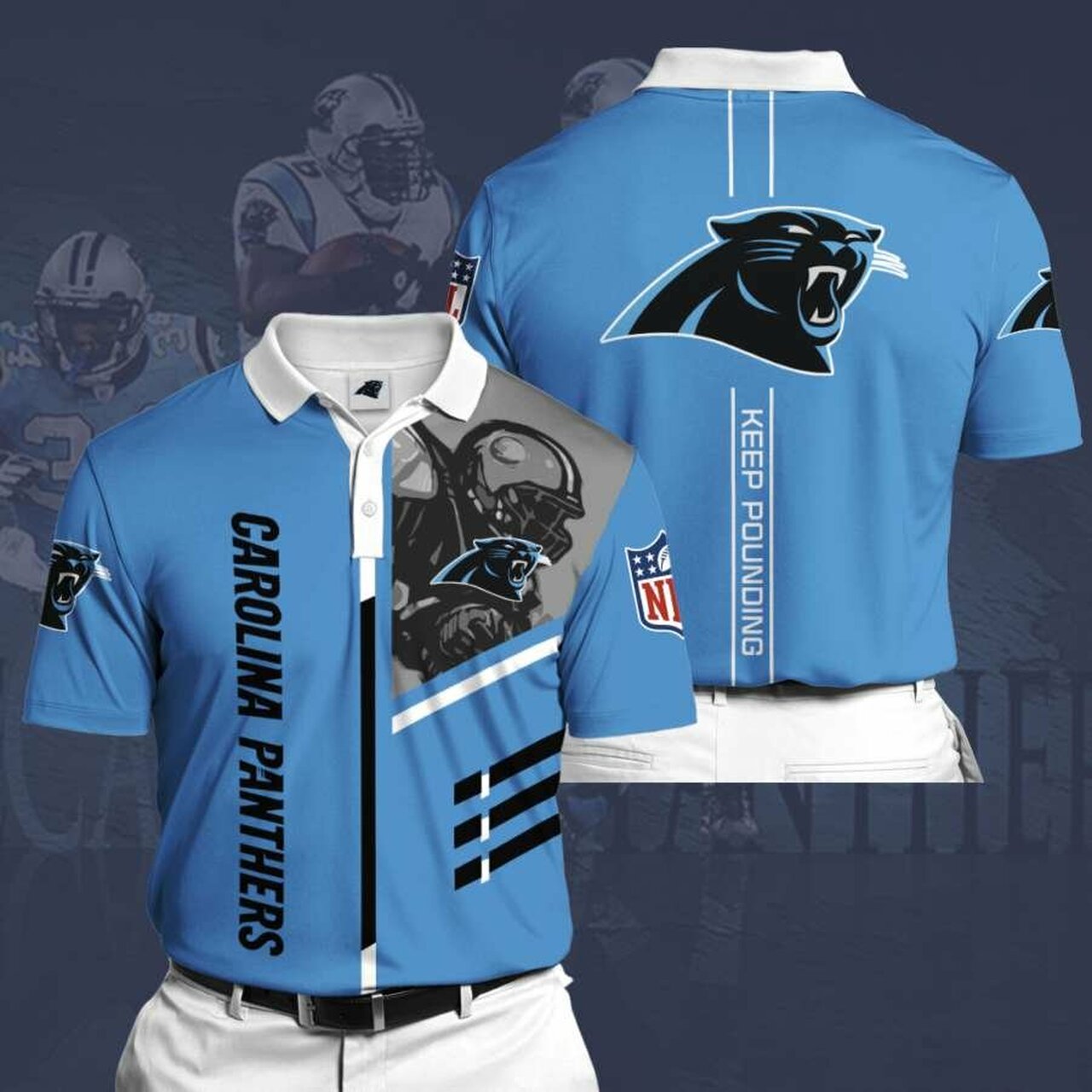 Personalized Carolina Panthers No23 Polo Shirt, 3D All Over Print Model 8580