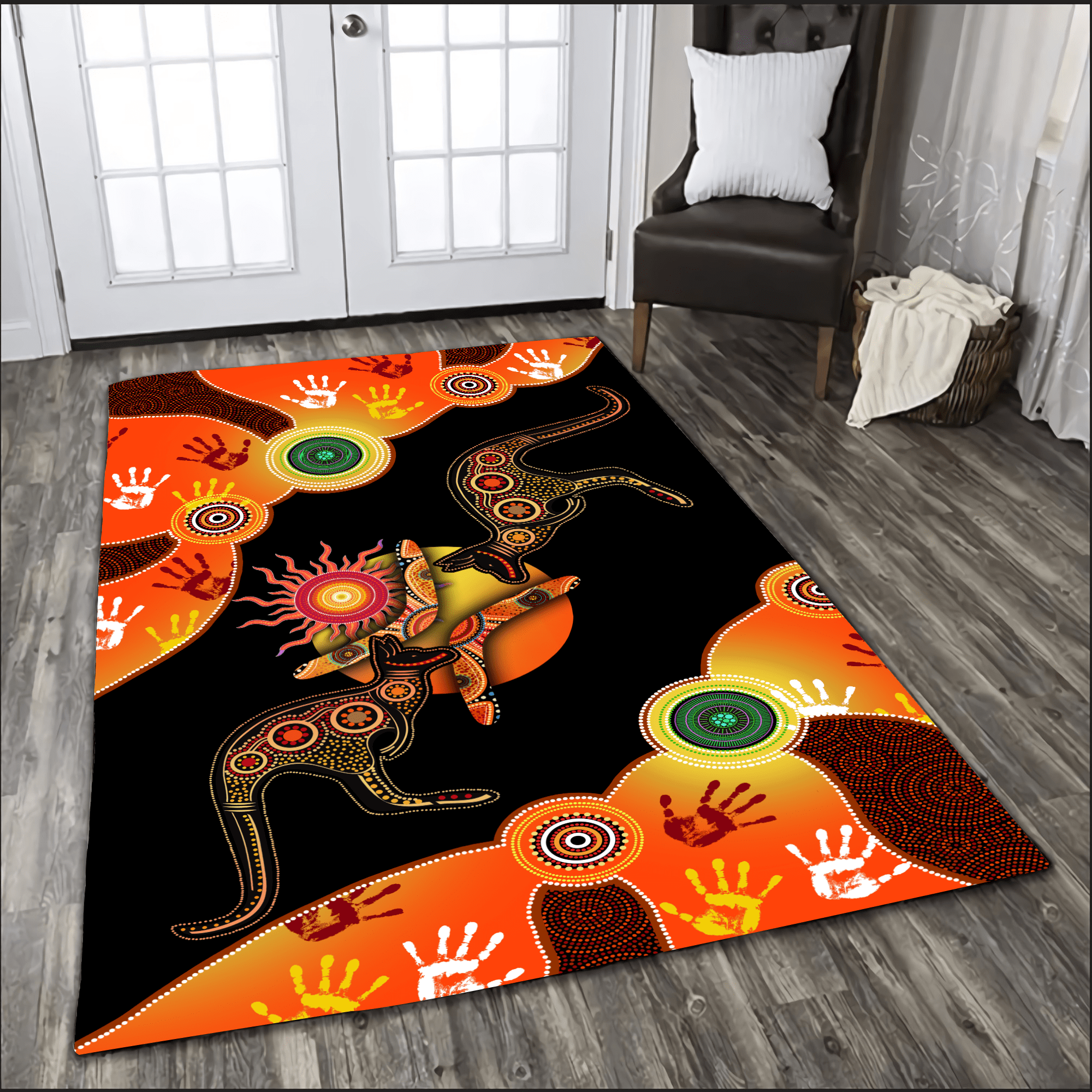 Aboriginal Art Orange Kangaroo Naidoc Week Rug