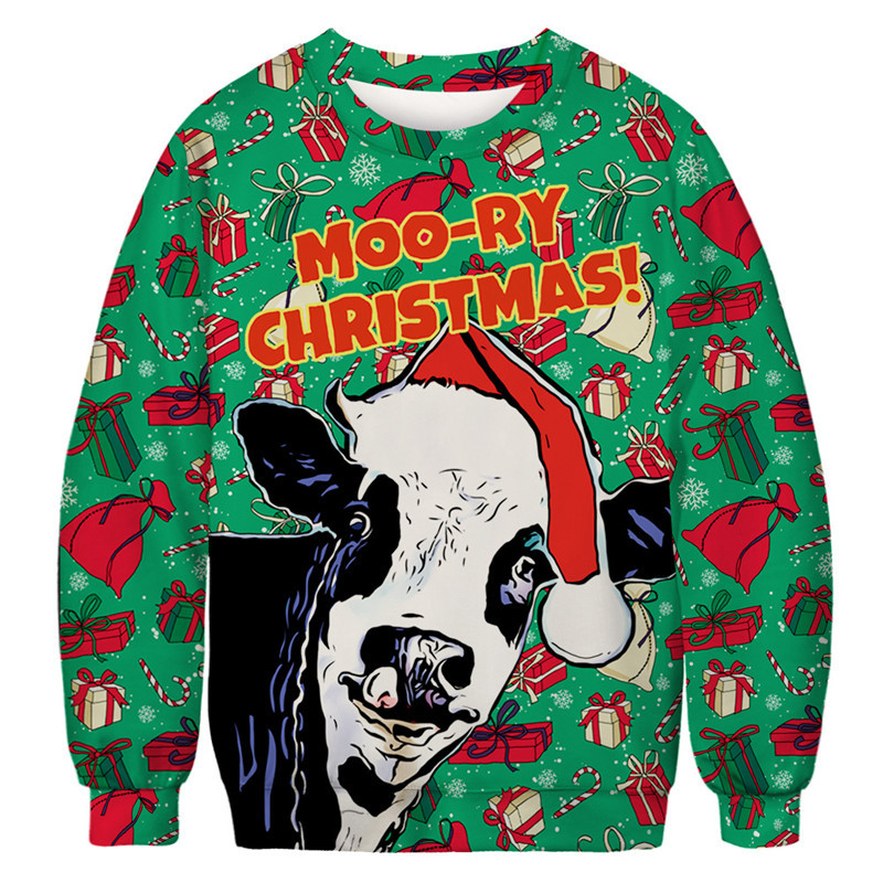 2022 Men Christmas Sweater Women Ugly Xmas Jumper Tops 3D Christmas Dog Bell Tree Sock Snowflakes Print Holiday Party Sweatshirt alx