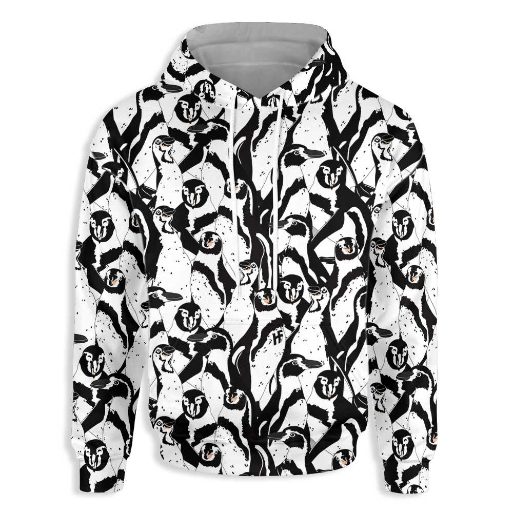 Black And White Penguin All Over Print Hoodie, Penguin Seamless Pattern Hoodie Graphics