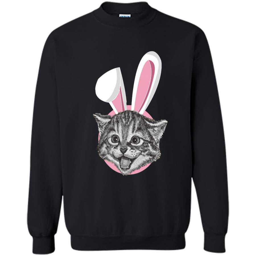 Cat With Easter Bunny Ears Funny Cute Kitten Lover T-Shirt Printed Crewneck Pullover Sweatshirt 8 oz