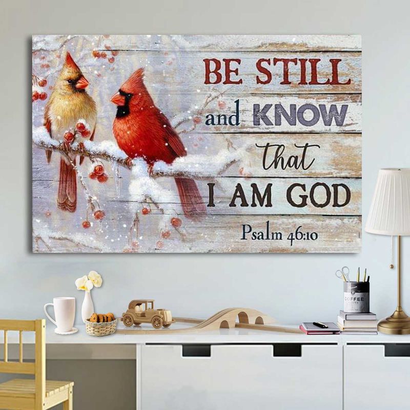 Cardinal Couple Canvas – Be Still And Know That I Am God Psalm 46:10 Jesus Landscape Canvas , Christian Wall Art Home Decor
