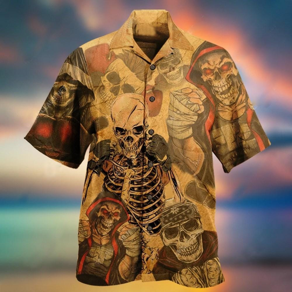 Vintage Skull Boxing King Hawaii Aloha Shirts Dh Ha36685