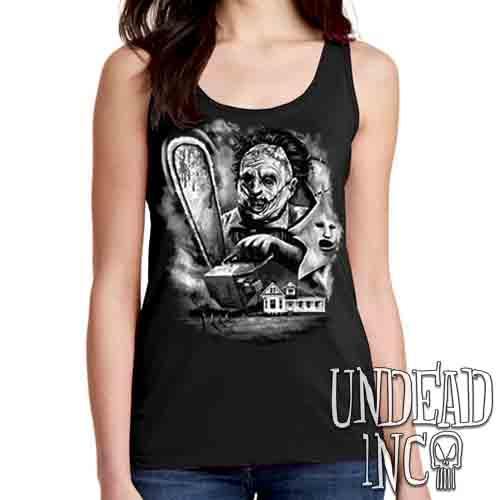 Leatherface Chainsaw Black & Grey – Ladies Singlet Tank