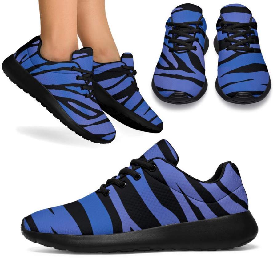 Black Blue Zebra Pattern Print Sport Sneakers