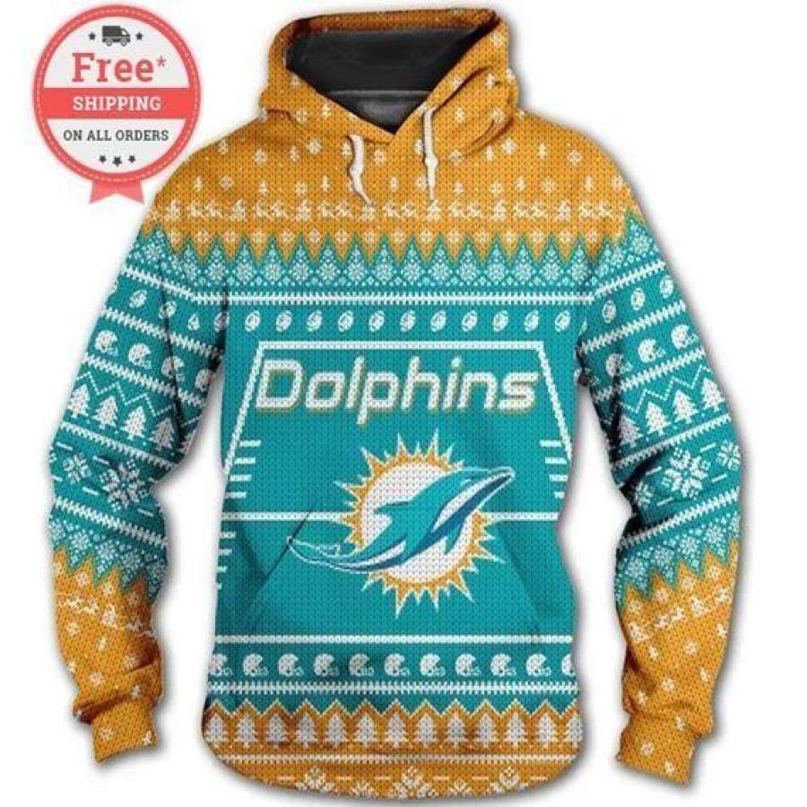 Miami Dolphins Christmas Hoodie Unisex 3D All Over Print