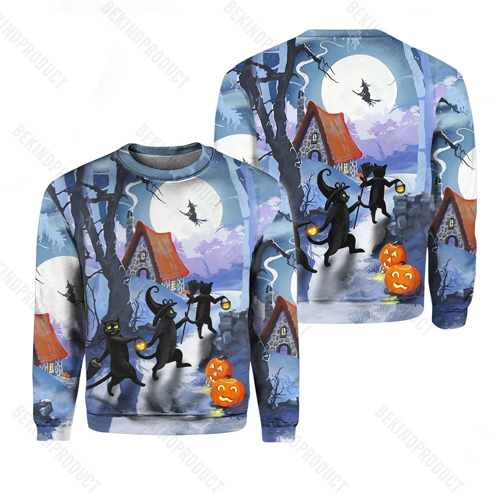 Black Cat Witch Spooky Halloween Crewneck Sweatshirt All Over Print Sweatshirt For Women Sweatshirt For Men Swn1234