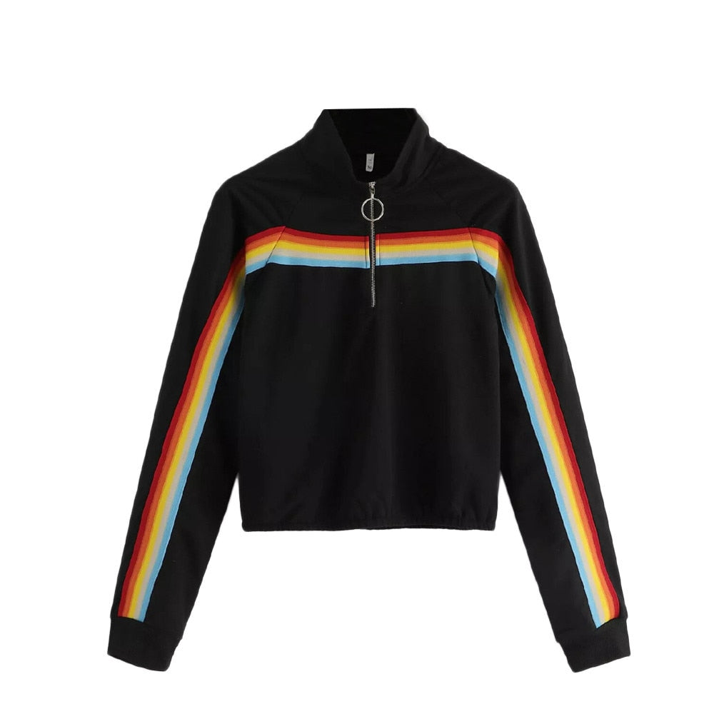 Multicolor O-Ring Zip Front Minimalist Sweatshirt Women Cut And Sew ...