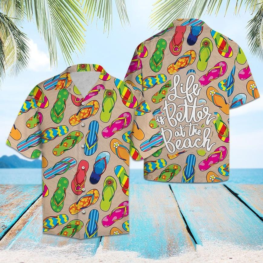 For Flip Flop Day Life Is Better At The Beach Hawaii Aloha Shirts L Ha36443