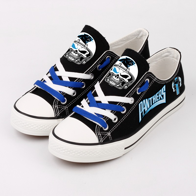 Carolina Panthers Canvas Shoes Black Shoes Skulls Design