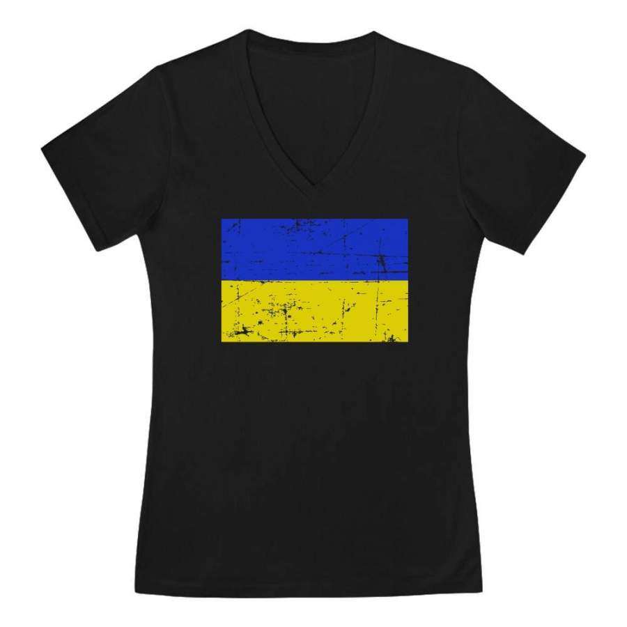 Vintage Ukraine Flag V-Neck Fitted Women T-Shirt