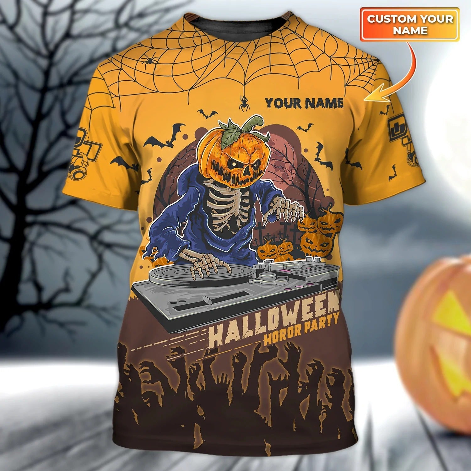 Custom 3D Halloween Honor Party Dj Tee Shirt, Skeleton Halloween Funny Shirts