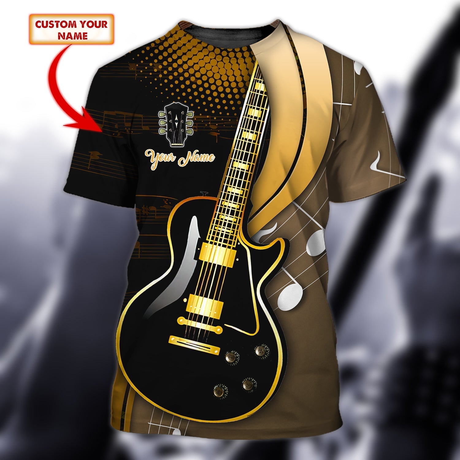 Personalized Name 3D Electric Guitar Tshirt, Guitarist Shirts