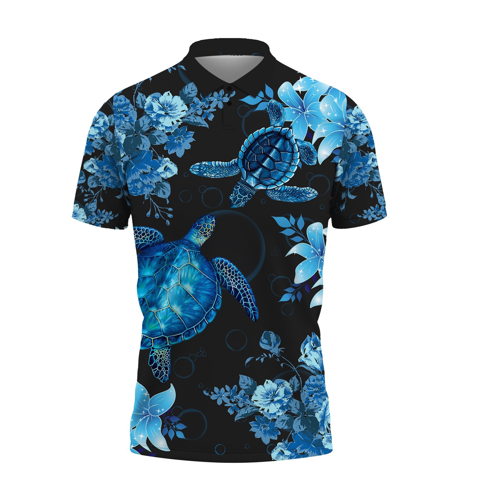 Blue Sea Turtle Hawaiian Polo Shirt All Over Print