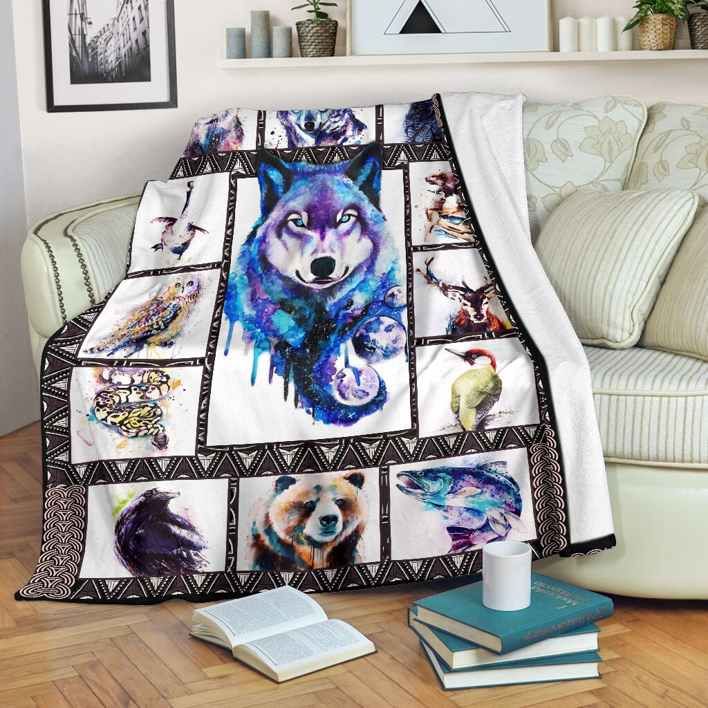 Wolf Totem Native American Animals Sherpa Fleece Blanket Great Customized Blanket Gifts For Birthday Christmas Thanksgiving