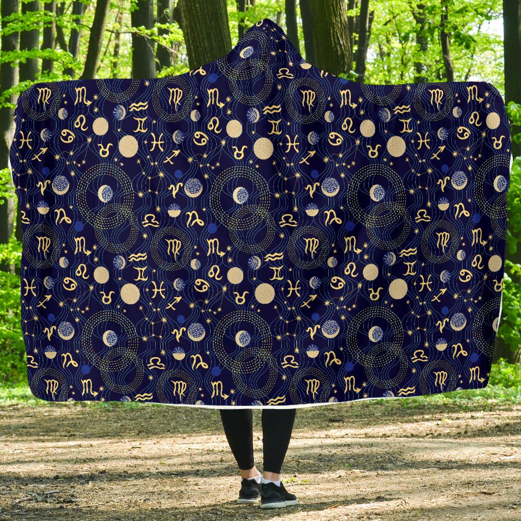 Zodiacthemed Design Print Hooded Blanket