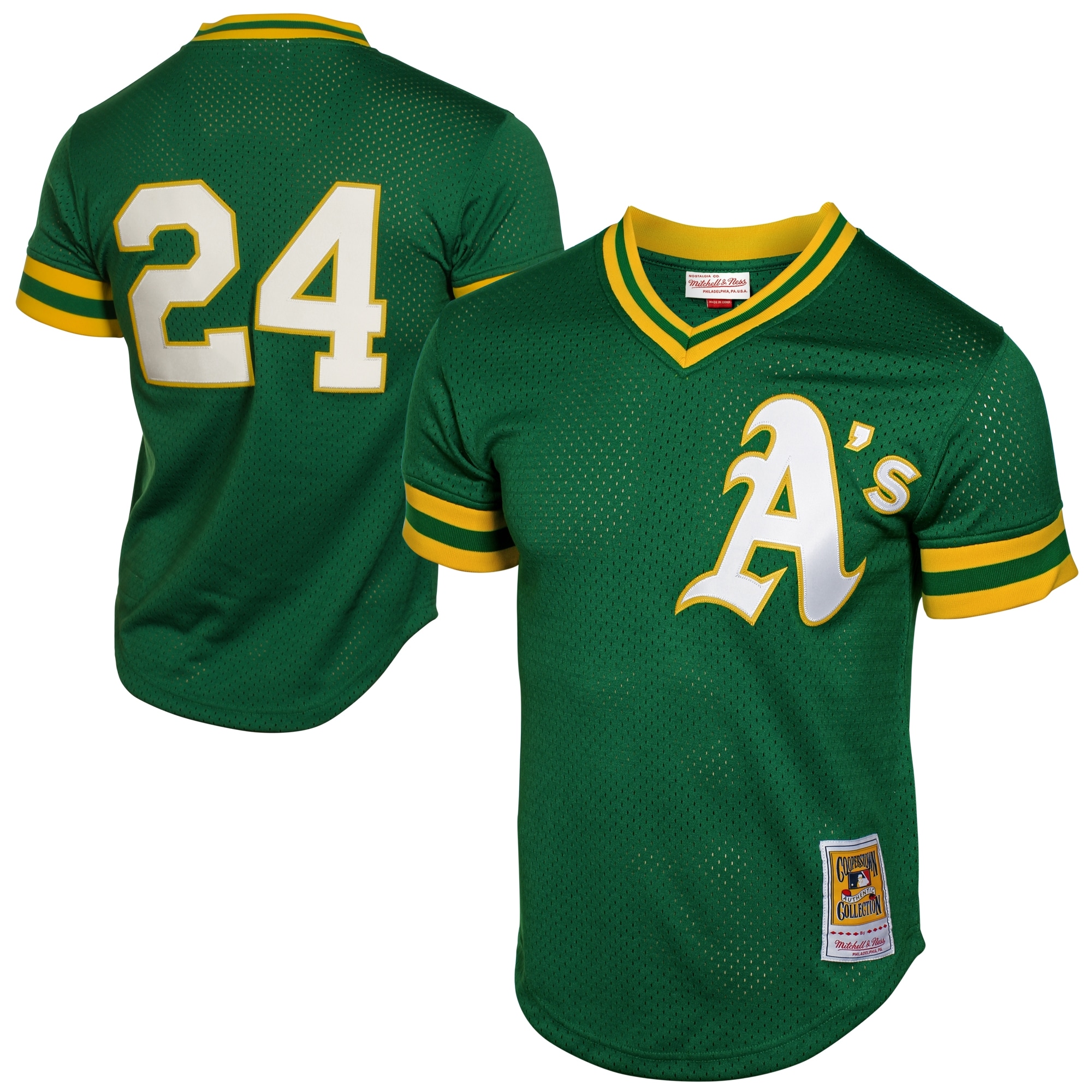 Men’s Oakland Athletics Rickey Henderson Mitchell & Ness Green 1991 Cooperstown Mesh Batting Practice Jersey