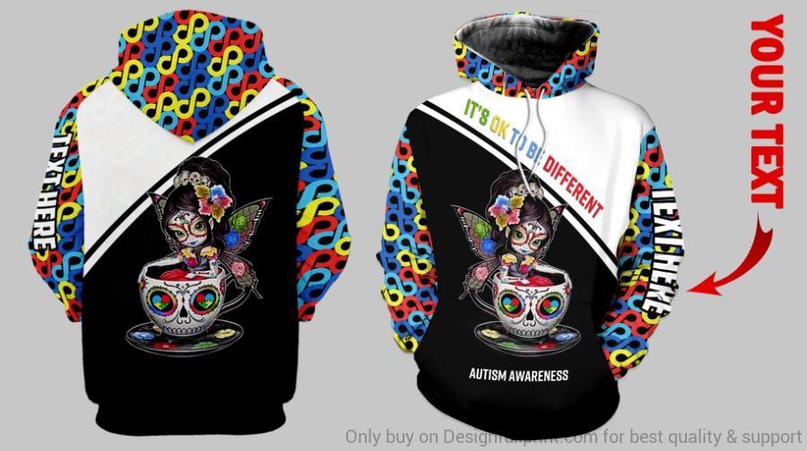 Autism Gift Skull Gift New Autism Its Ok To Be Different Skull Girl  Personalized Us Unisex Size Hoodie Autism Awareness