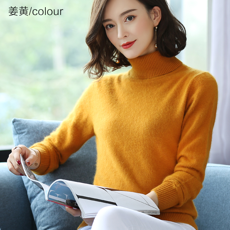 Winter Women Sweater Solid Color 100% Mink Cashmere Turtleneck Knitted Pullovers Slim Soft Warm Female Long Sleeve Sweater S-XXL alx