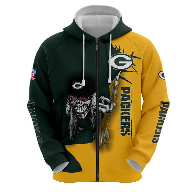 Iron Maiden Green Bay Packers Zip Up Hoodies Pullover Hoodies