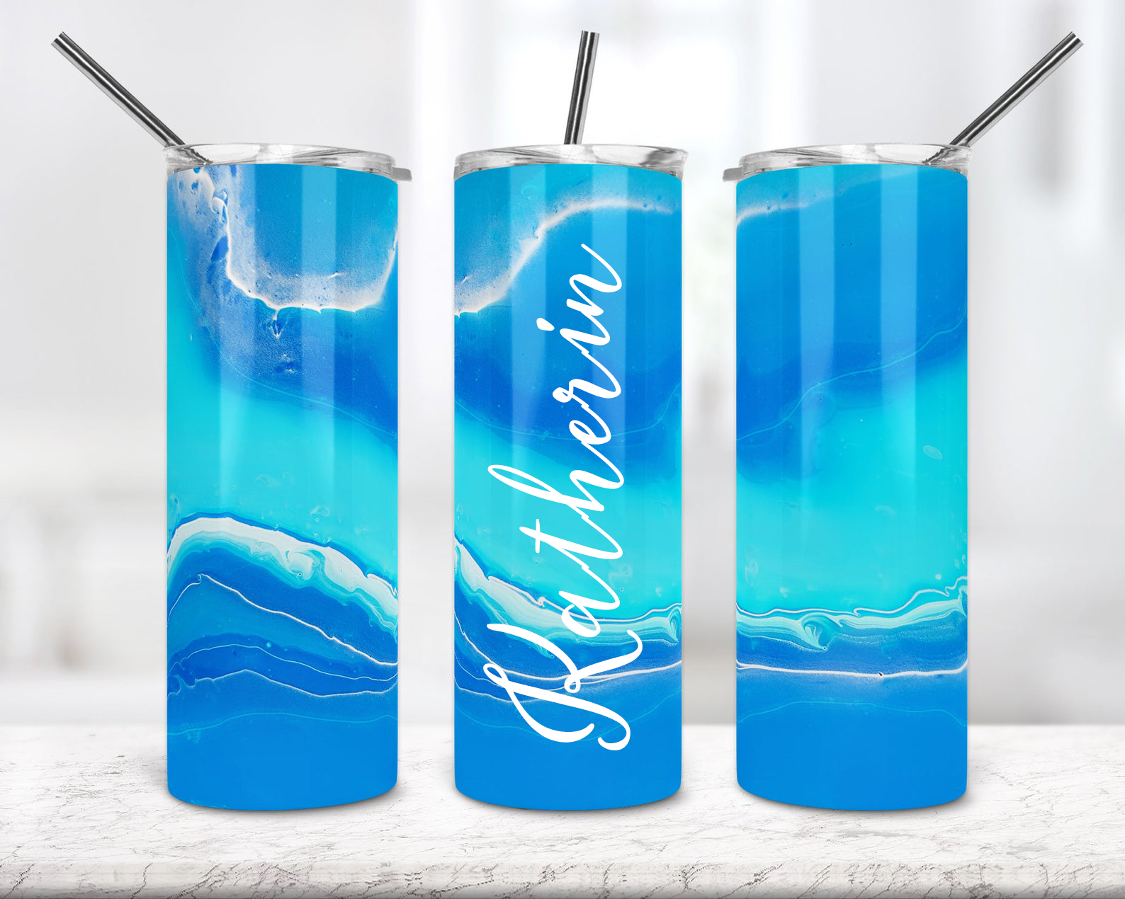 Blue Ocean Marble Personalized 20Oz Skinny Tumbler